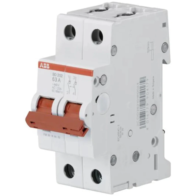 ABB 2-Pole DIN Rail Isolator Switch, IP20, 63A, SD202 Series, Toggle Actuator, 