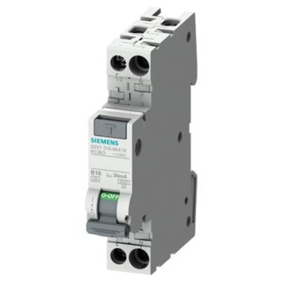 Siemens Residual Current Circuit Breaker with Overload Protection, 13A, 1-Pole, 30mA Trip Sensitivity, DIN 5SV1316-6KK13