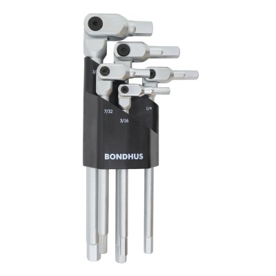 Bondhus 5 Piece L Inch Hex Key Set, Long Arm, Matte Chrome Finish, Steel, 00038