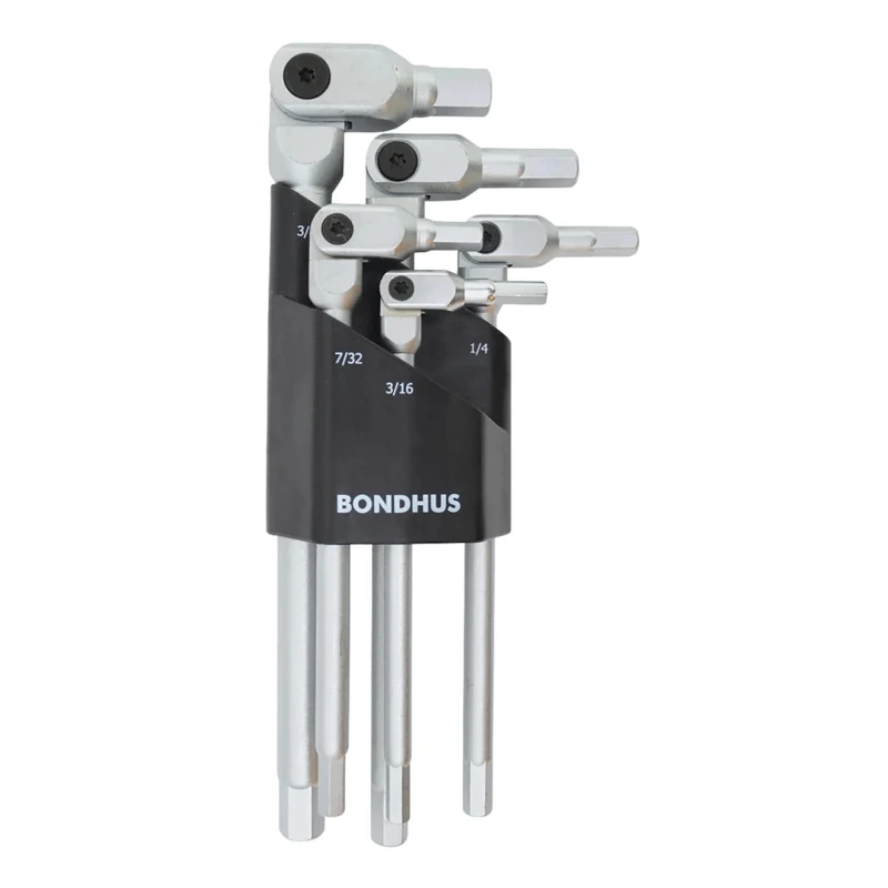 Bondhus 5 Piece L Inch Hex Key Set, Long Arm, Matte Chrome Finish, Steel, 00038