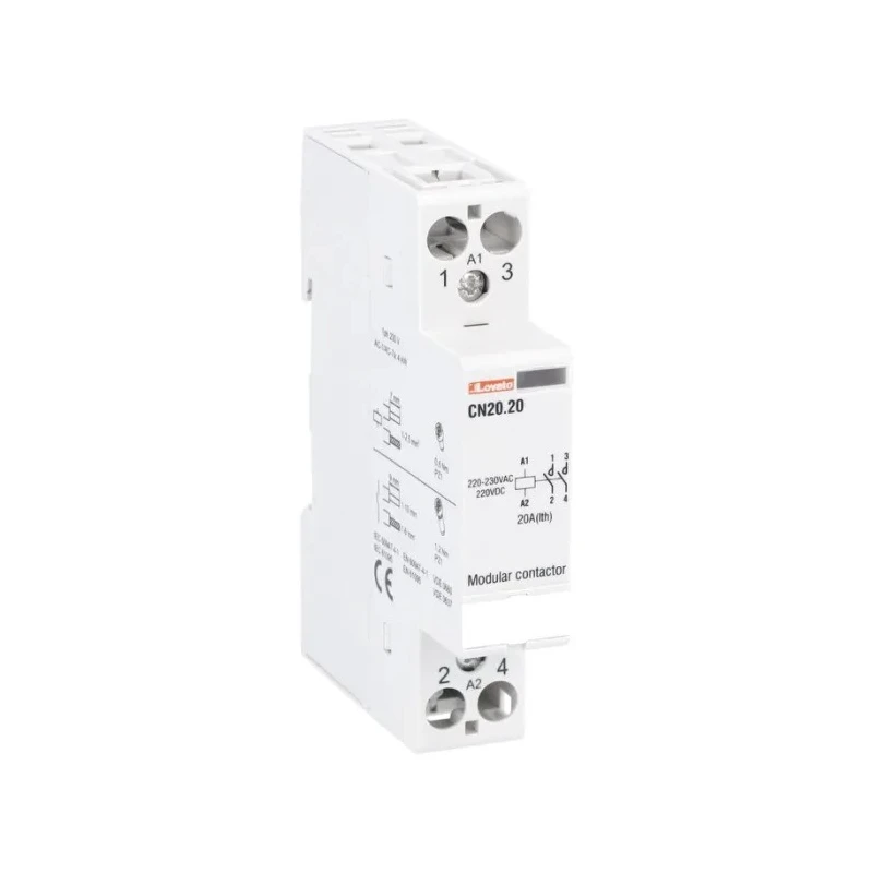 Lovato CN Series Power Contactor 2-Pole, 20A, DIN Rail, 220V/230V AC Coil, 2 NO, 110V AC Coil CN2020220