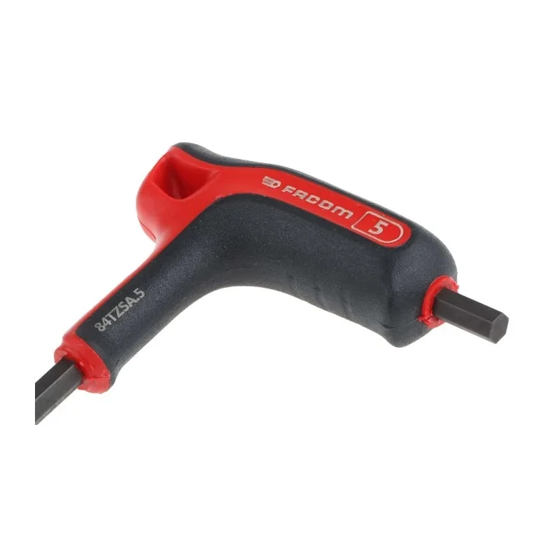Facom T-Handle Metric Hex Key 5 mm Carbon Silicon Steel, Phosphate/Polished Finish 240 mm 84TZSA.5