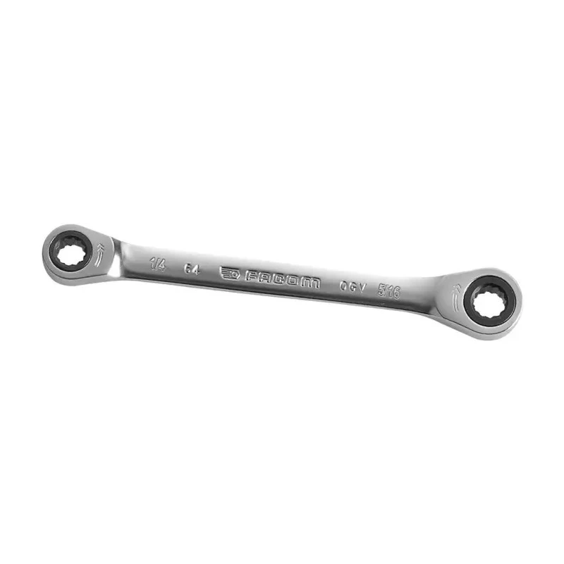 Facom Double Ended Ratchet Spanner, 1/4 in × 5/16 in, Satin Chrome, 115mm Length 64.1/4X5/16