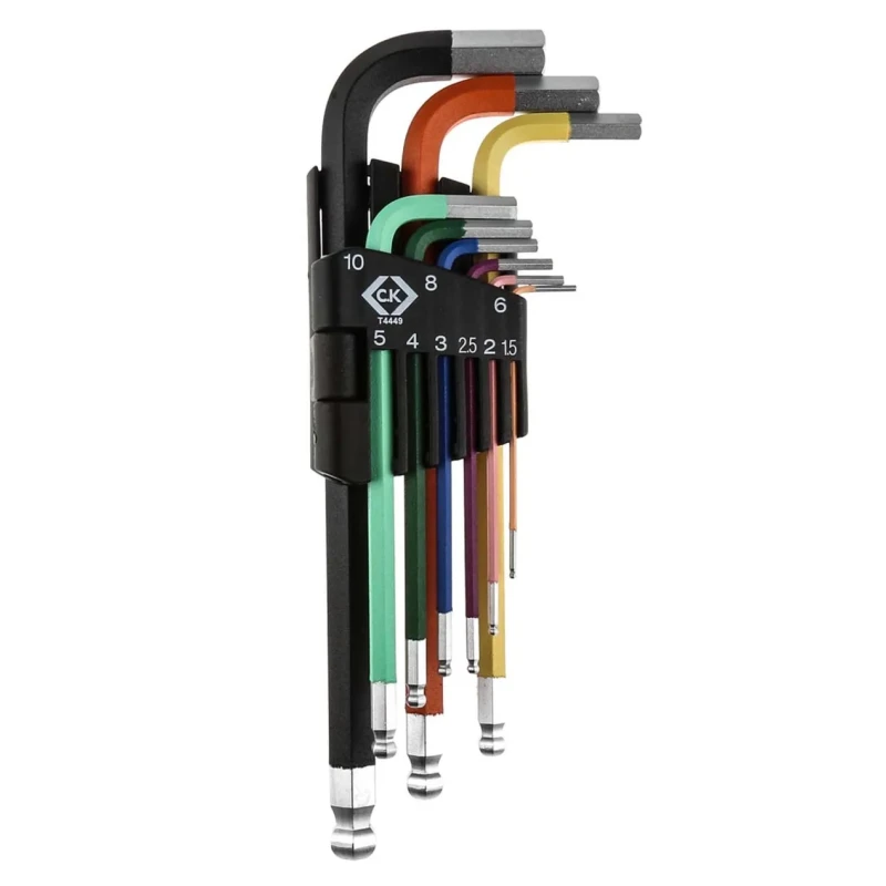 CK 9 Piece L Metric Hex Key Set, S2 Steel, Ball End, 1.5 mm to 10 mm Sizes T4449