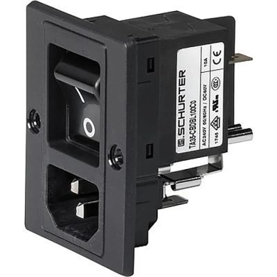 Schurter IEC Panel Mount Power Connector C18, C14 Male, 2-Pole, 15A 250V Vertical 3-108-463