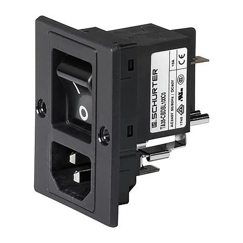 Schurter IEC Panel Mount Power Connector C18, C14 Male, 2-Pole, 15A 250V Vertical 3-108-463
