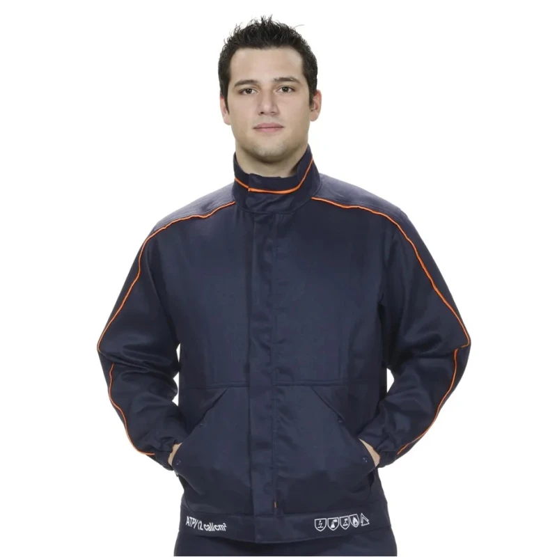 Penta Arc Flash Navy Tear Resistant Anti-Static Jacket 2XL, Non-Metallic Zipper, Polyester Cotton Blend AFSIB-VES12-2XL