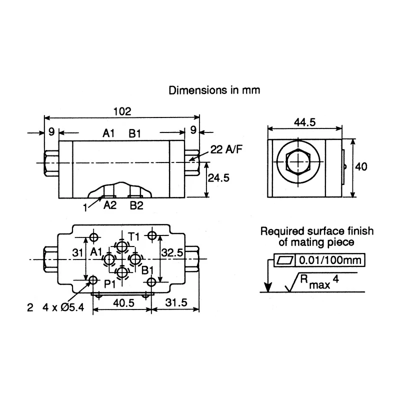 Bosch Rexroth Double Plate Mounting Hydraulic Check Valve 60L/min CETOP, 315 Bar, Fluorelastomer/NBR Seals R900347495