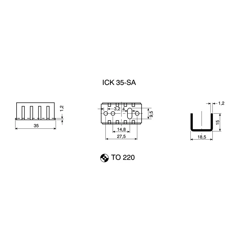 Fischer Elektronik U-Extruded Aluminium Heatsink 15°C/W, 15mm Height, 35mm Length, 18.5mm Width TO-220 Compatible ICK35SA
