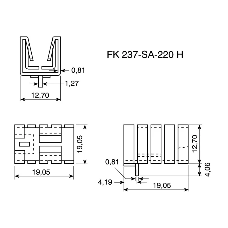 Fischer Elektronik TO-220 Heatsink Aluminium, Black Anodised, Push-On, 21°C/W, 12.7x19.05x10mm FK237SA220H