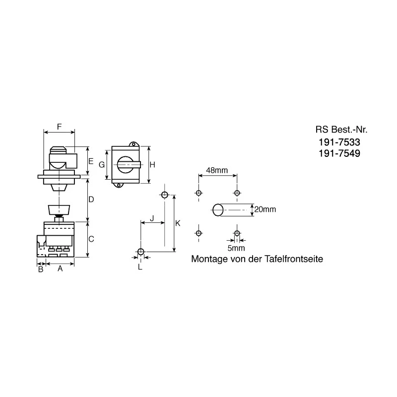 Kraus & Naimer 3-Pole Front Panel Isolator Switch IP65 32A 11kW KG32.T203/GBA024.VE