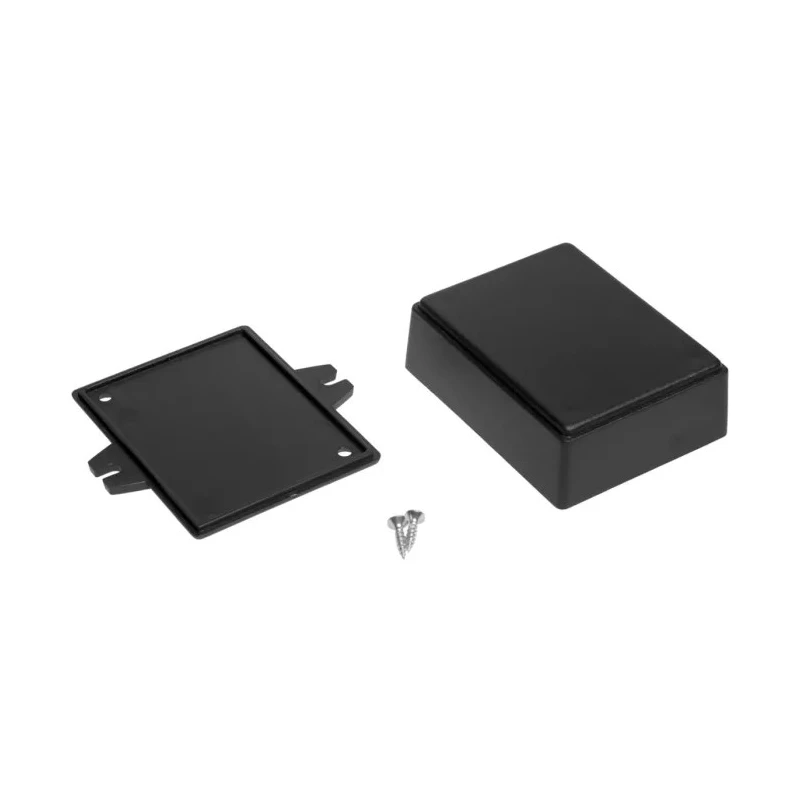 RS PRO Flanged ABS Enclosure IP54, Black, 27.9 mm Height, 75.8 mm Length, 77.9 mm Width, Two-Part, Wall Mounting 
