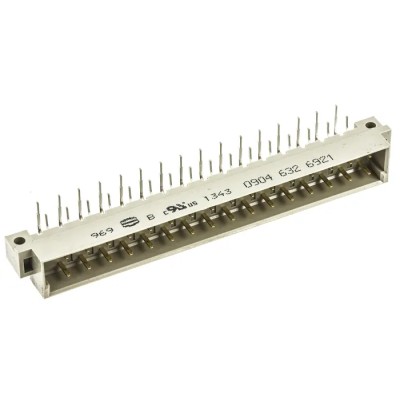 HARTING DIN 41612 Connector 32 Way 5.08 mm Pitch, Through Hole, C/2, Solder Class C2, 2 Row Male, Right Angle 09046326921