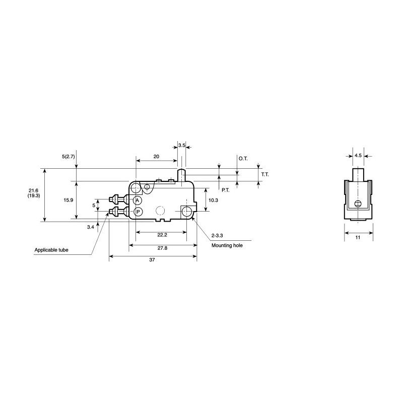 SMC Basic Pneumatic Manual Control Valve 3/2, , 0.8 MPa, 49.03 NL/min, PBT Body, 2.5 mm Thread, Side Port, VM1000