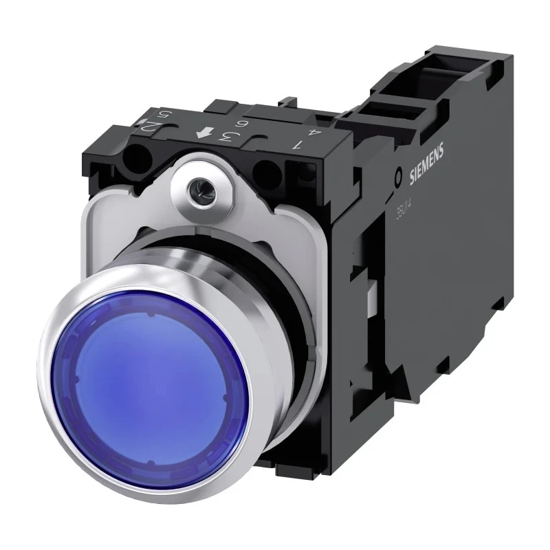 Siemens SIRIUS ACT Illuminated Push Button Switch, Plate Mount, Blue, 22 mm Cutout, SPST, IP66, IP67 3SU1152-0AB50-1FA0