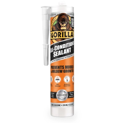 GORILLA GLUE EUROPE LTD Transparent Sealant Application Gun Cartridge, 295 ml, All-Conditions Waterproof, 1144110 Clear