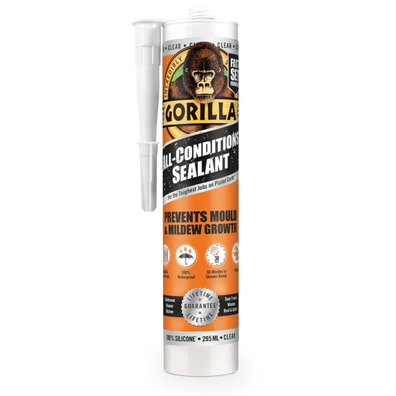 GORILLA GLUE EUROPE LTD Transparent Sealant Application Gun Cartridge, 295 ml, All-Conditions Waterproof, 1144110 Clear