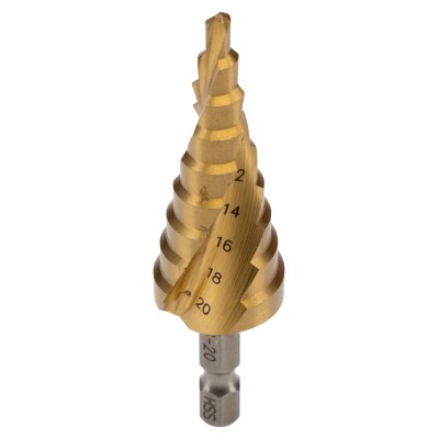 Makita High-Speed Steel Step Drill Bit, 4 to 20 mm, Hex Shank, Tin Coated D-40185