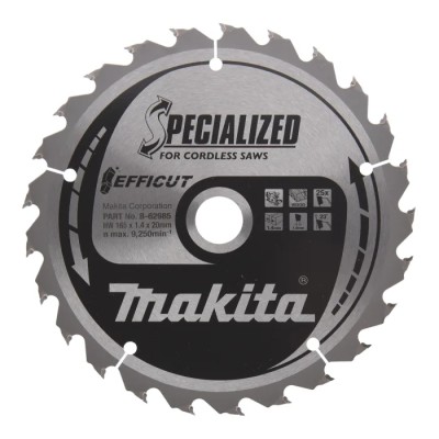 Makita Circular Saw Blade Wood Cutting, Tungsten Carbide, 165mm Diameter, 1mm Plate, 25 Teeth, 9250rpm, B-62985