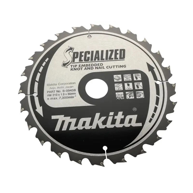 Makita Circular Saw Blade Tungsten Carbide 24 Teeth for Wood 210 mm Diameter 30 mm Arbor B-09438