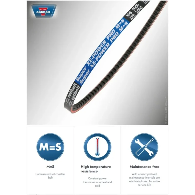 OPTIBELT Drive Belt XPA Section, 1372 mm, 1955 mm Length, Rubber, Raw Edge, SUPER XE-POWER PRO XPA 2000 XEP