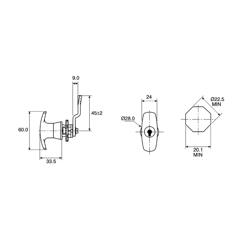 Euro-Locks a Lowe & Fletcher group Company Silver Locking Handle, T-Handle, Chrome Finish, 60mm Length 0021022