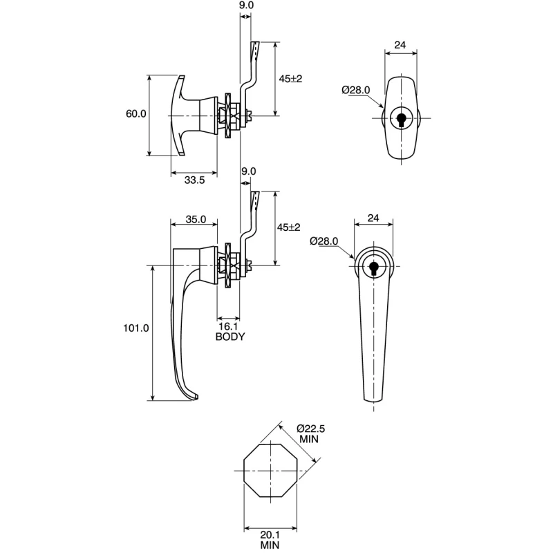 Euro-Locks a Lowe & Fletcher group Company Silver Locking Handle, T-Handle, Chrome Finish, 60mm Length 0021022