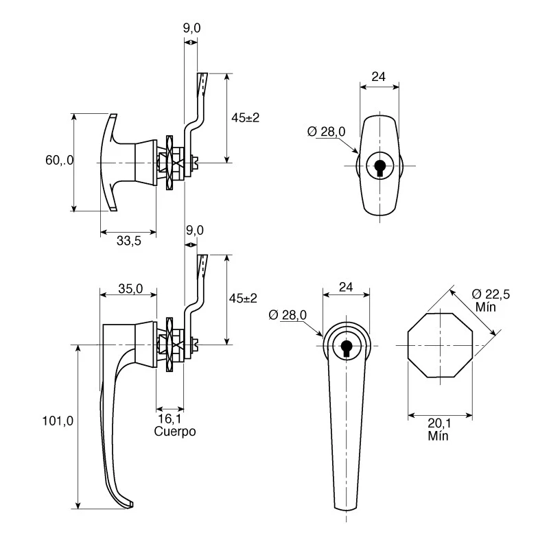 Euro-Locks a Lowe & Fletcher group Company Silver Locking Handle, T-Handle, Chrome Finish, 60mm Length 0021022
