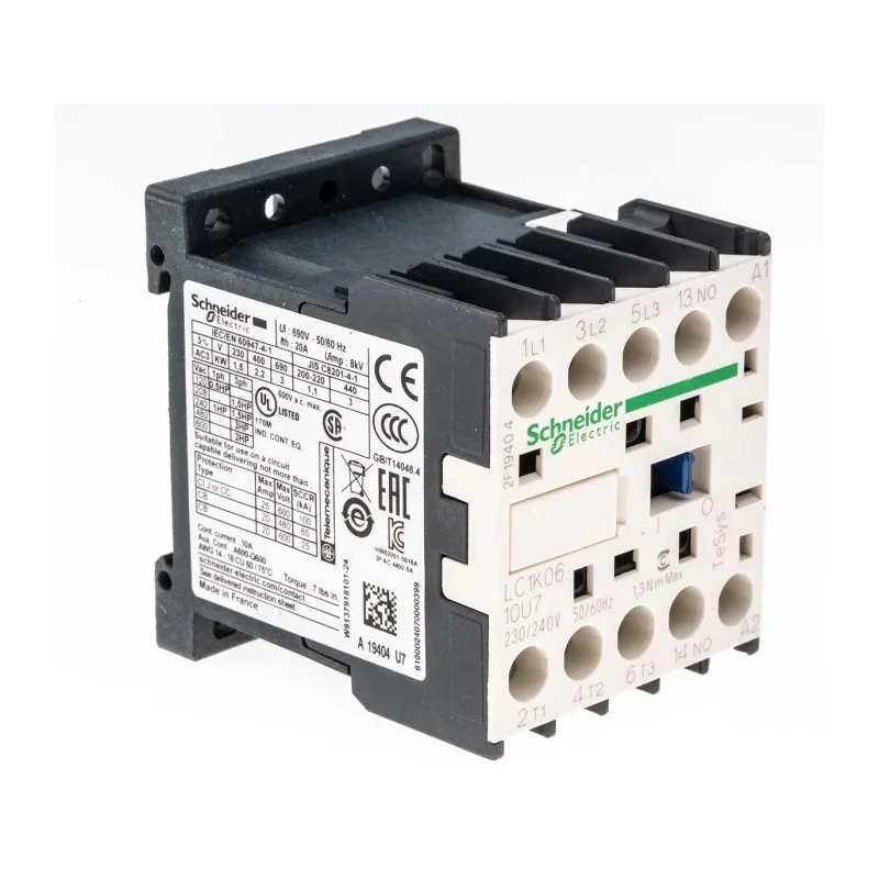 Schneider Electric TeSys K Contactor LC1K0610U7, 3-Pole, 230V AC Coil, 6A, 2.2kW, DIN Rail, 690V AC