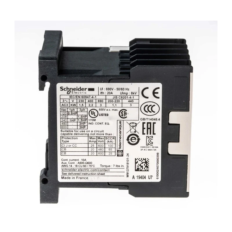 Schneider Electric TeSys K Contactor LC1K0610U7, 3-Pole, 230V AC Coil, 6A, 2.2kW, DIN Rail, 690V AC