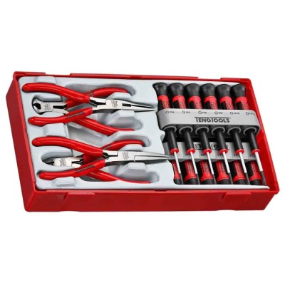 Teng Tools 16 Piece Automotive Tool Kit with Mini Plier and Screwdriver Set, Case Storage, TTMI16