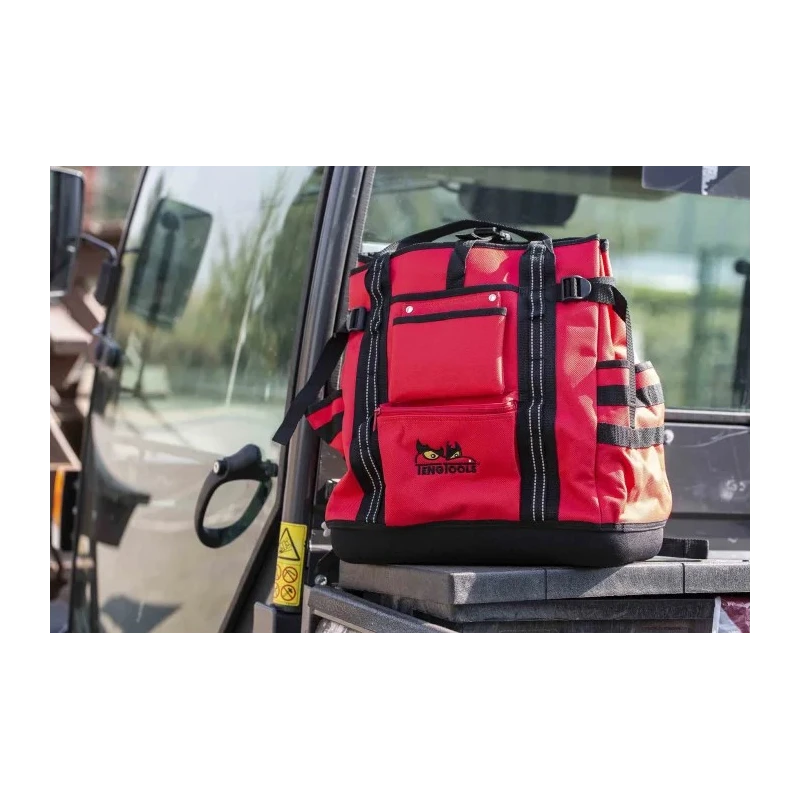 Teng Tools Polyester Tool Backpack with Shoulder Strap, Red/Black, 130x380x430 mm, Zipper Lock TCSB
