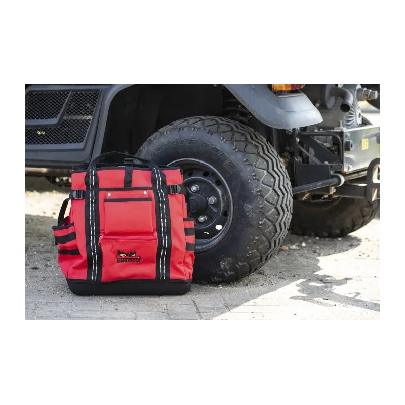 Teng Tools Polyester Tool Backpack with Shoulder Strap, Red/Black, 130x380x430 mm, Zipper Lock TCSB
