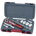 Teng Tools 21-Piece 1/2 in Bi-Hexagonal Socket Set Chrome Vanadium Steel Satin Finish T1221