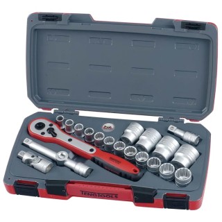 Teng Tools 21-Piece 1/2 in Bi-Hexagonal Socket Set Chrome Vanadium Steel Satin Finish T1221