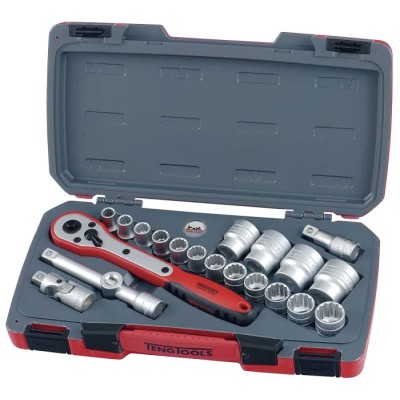 Teng Tools 21-Piece 1/2 in Bi-Hexagonal Socket Set Chrome Vanadium Steel Satin Finish T1221