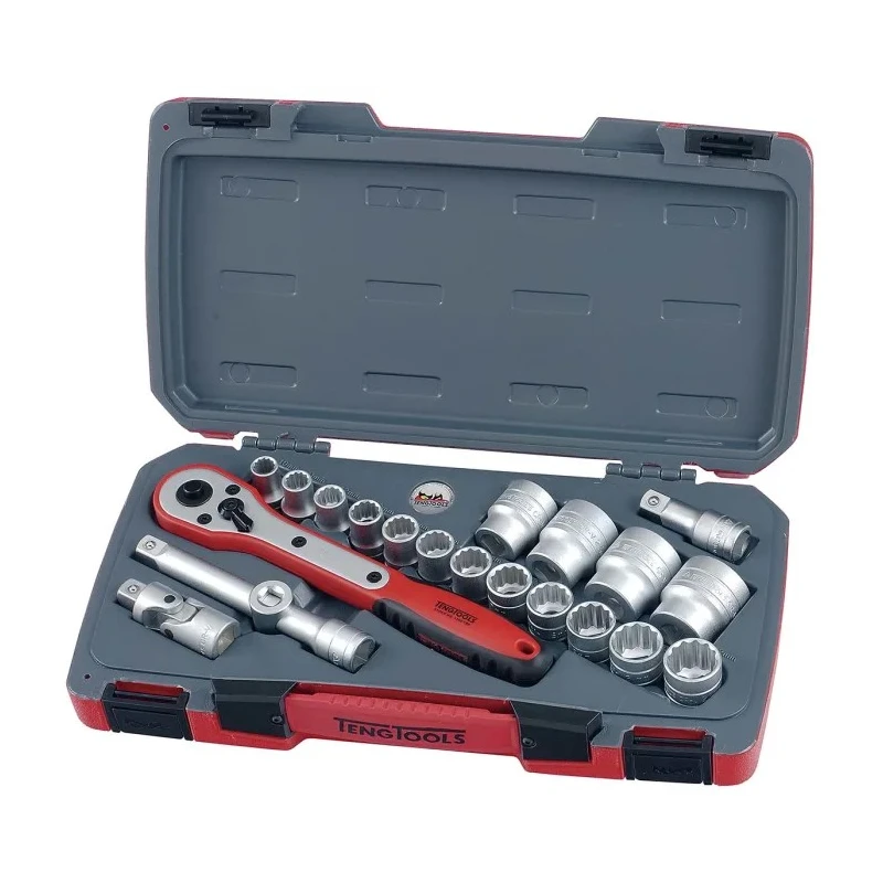 Teng Tools 21-Piece 1/2 in Bi-Hexagonal Socket Set Chrome Vanadium Steel Satin Finish T1221