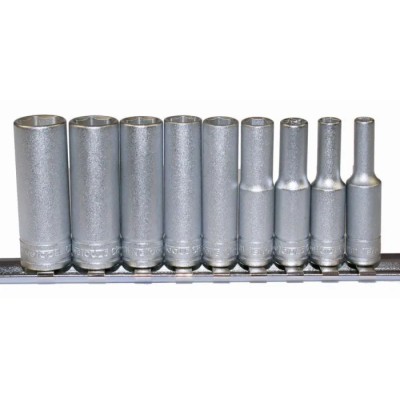 Teng Tools 9-Piece 1/4 in 6 Point Deep Socket Set, Chrome Vanadium, Satin Finish M1407