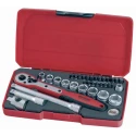Teng Tools 34-Piece 3/8 in Hexagon Socket Set Chrome Vanadium Satin Finish T3834