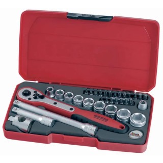 Teng Tools 34-Piece 3/8 in Hexagon Socket Set Chrome Vanadium Satin Finish T3834