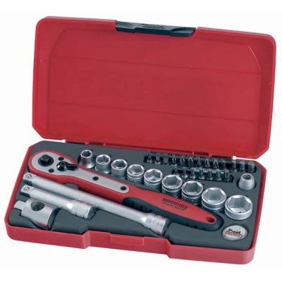 Teng Tools 34-Piece 3/8 in Hexagon Socket Set Chrome Vanadium Satin Finish T3834