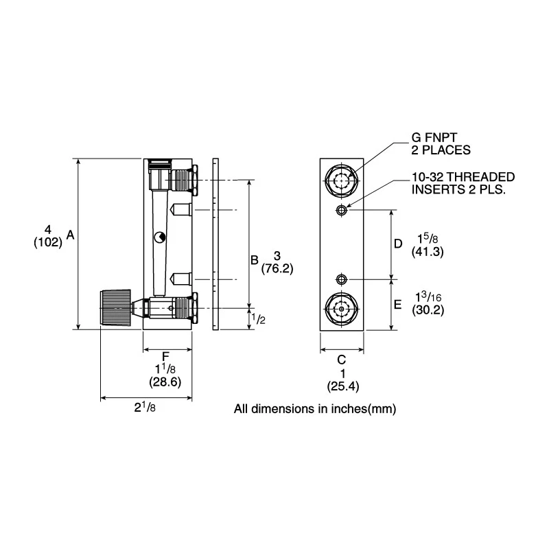 Key Instruments Series Variable Area Flow Meter for Liquid, 10cm³/min–100cm³/min, Acrylic, 1/8 in NPT, 6.89 bar, 65°C FR2000