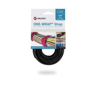 VELCRO® Black Reclosable Fastener, 20mm x 200mm, Polyamide/Polypropylene, 25-Pack VEL-OW64501