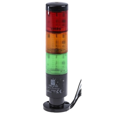 RS PRO Green, Red LED Signal Tower 3 Lights, No Sounder, Screw Mount, 24V AC/DC, Steady Light, IP65 199-9760