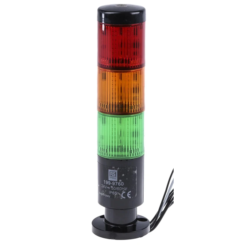 RS PRO Green, Red LED Signal Tower 3 Lights, No Sounder, Screw Mount, 24V AC/DC, Steady Light, IP65 199-9760