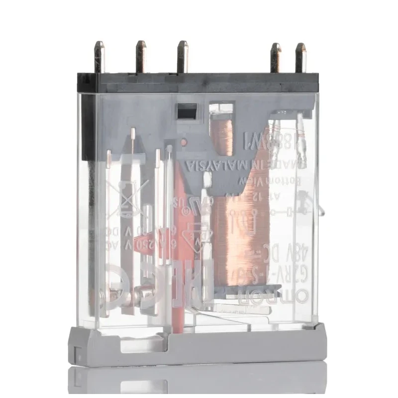 Omron DIN Rail Power Relay 48V DC Coil, 6A Switching Current, SPDT Plug-In, Transparent Casing G2RV-1-S-G DC48