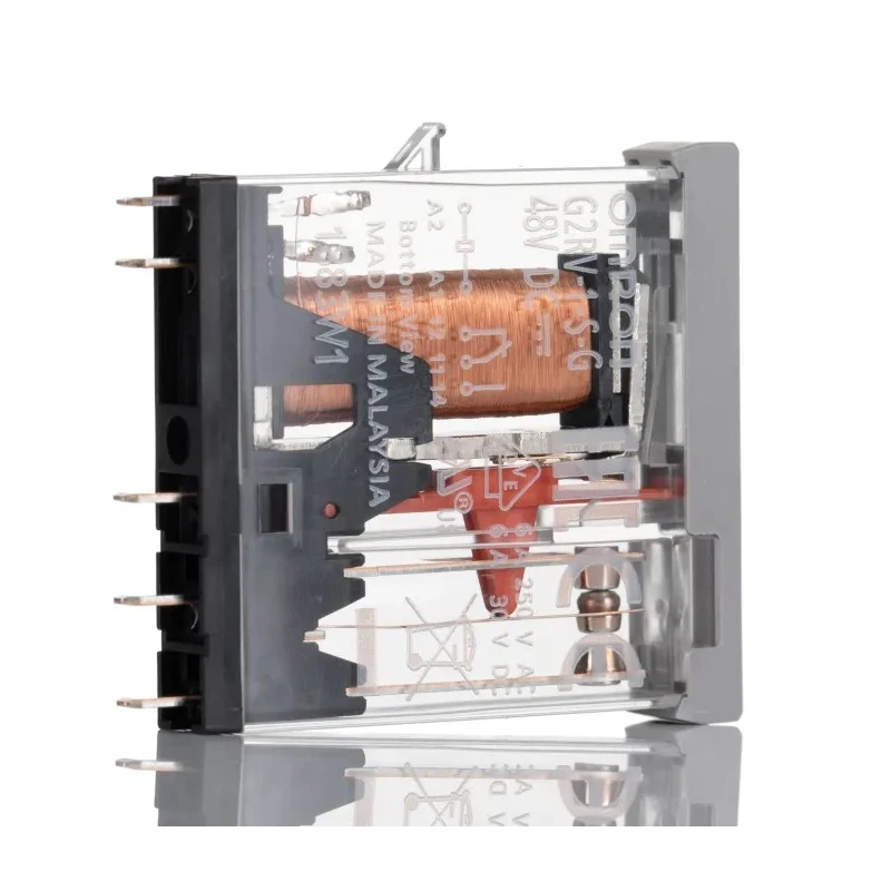 Omron DIN Rail Power Relay 48V DC Coil, 6A Switching Current, SPDT Plug-In, Transparent Casing G2RV-1-S-G DC48