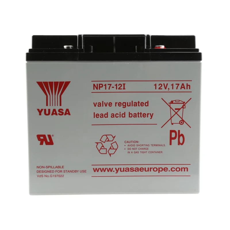 Yuasa Sealed Lead Acid Battery, 12V 17Ah, M5 Insert Terminal, VRLA AGM, NP17-12I