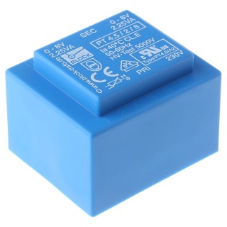 Block PCB Transformer 8 V AC 2 Output Through-Hole, 4.5 VA, Model PT 4.5/2/8