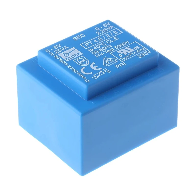 Block PCB Transformer 8 V AC 2 Output Through-Hole, 4.5 VA, Model PT 4.5/2/8
